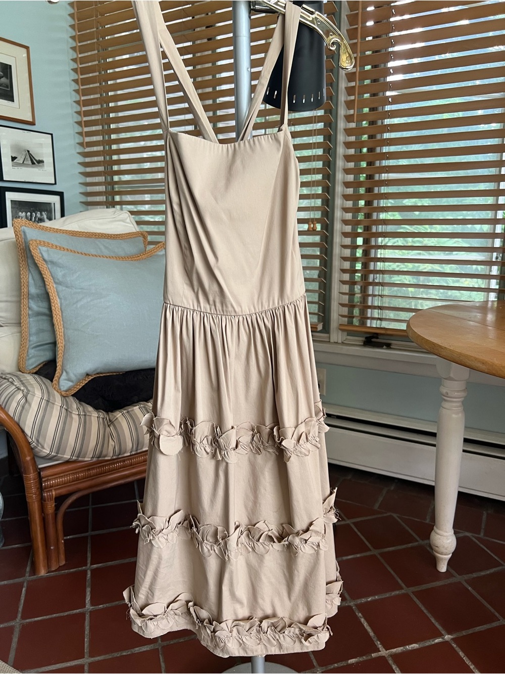 Prada Beige Tiered Maxi Dress with Ruffle Rosettes